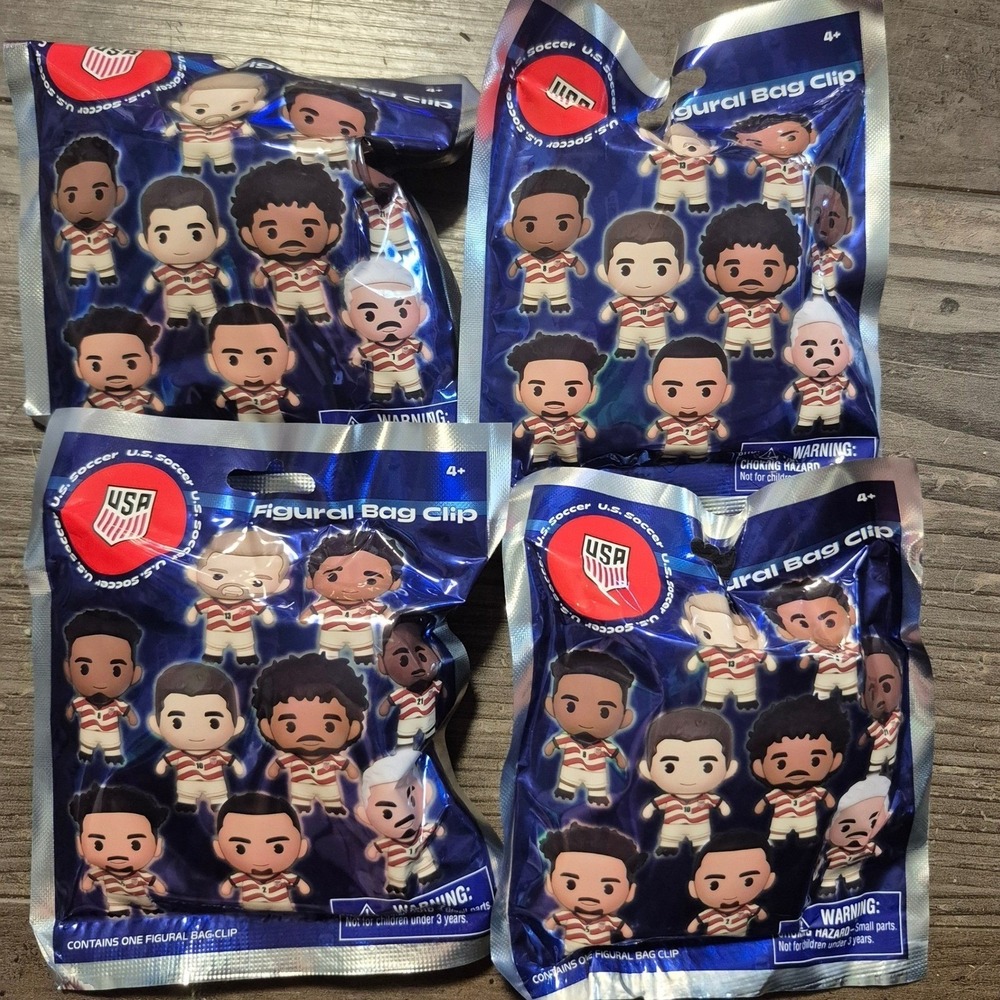 Lot of 4 US Soccer Figural Bag Clips Monogram Blind Bag Mystery 3D Foam Keychain